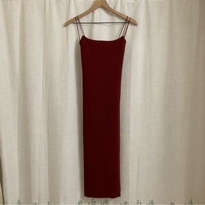 ZARA Bodycon Sculpt Fabric Burgundy Strappy Dress Long Small